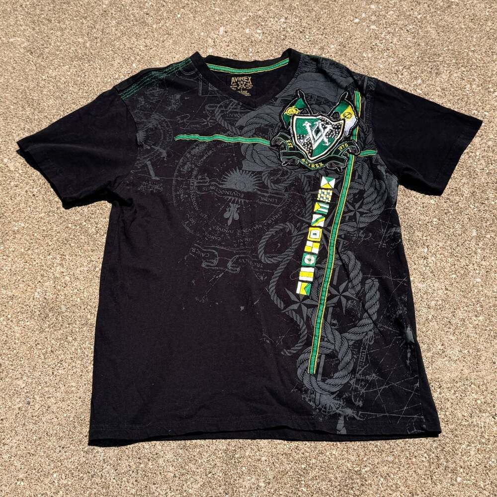 Avirex Sky Kings Graphic V-Neck T-Shirt Size Large